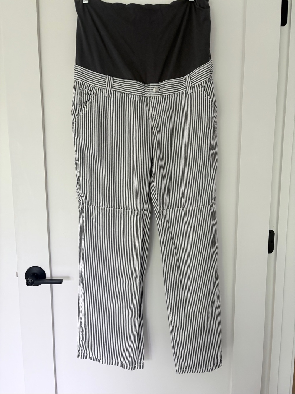 Mango Maternity Pants Carpenter Style Grey/White Stripe